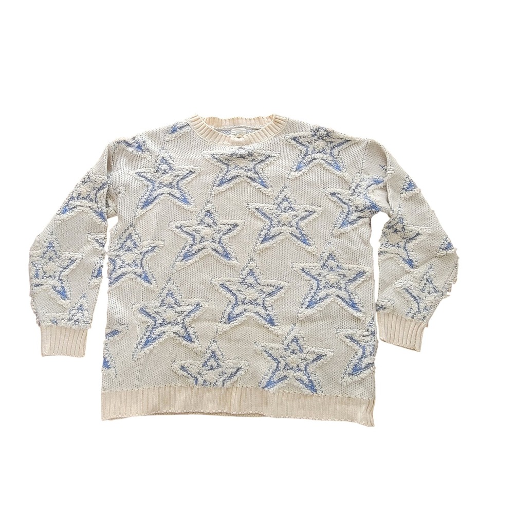 Blue Buttercup Cream Blue Star Knit Sweater‎ Women's Size M Cozy Casual Boutique